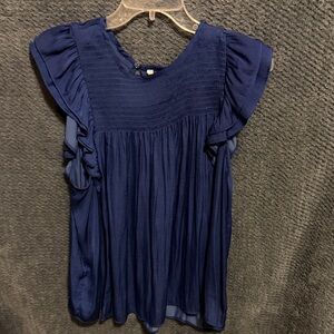 POPSUGAR Navy Ruffle Sleeve Blouse